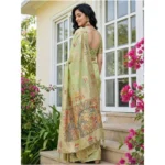 Women's Linen Cotton Printed Saree With Unstitched Blouse 5.5Mtr (Light Green) - Image 3