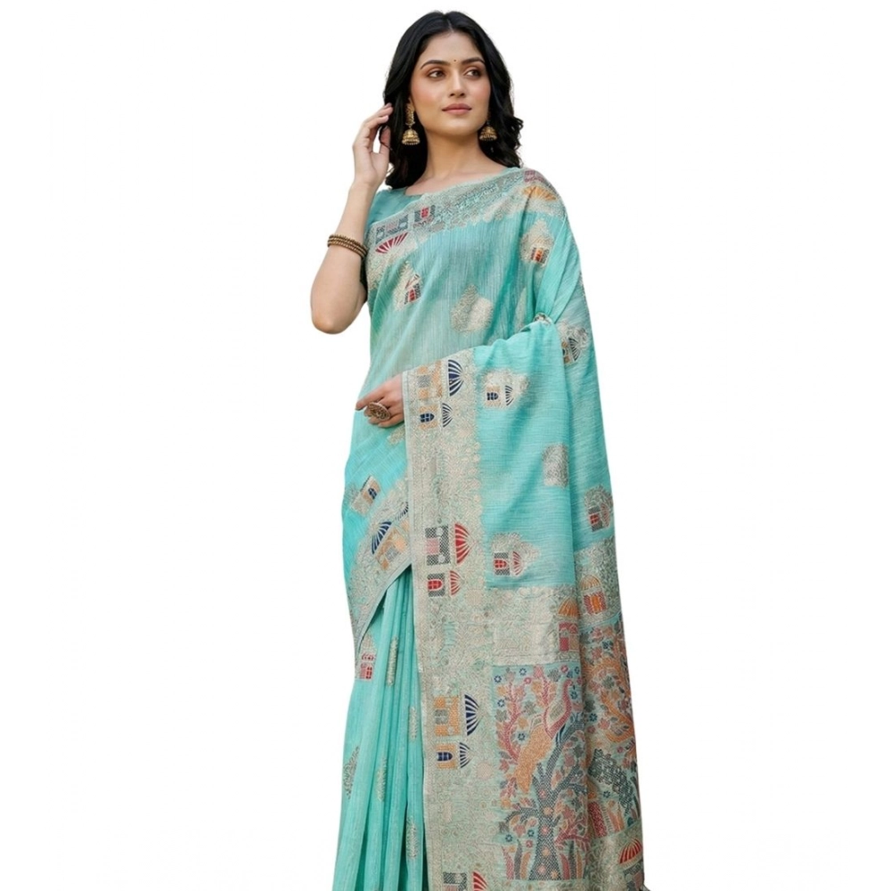 PID-65294-Women-s-Linen-Cotton-Printed-Saree-With-Unstitched-Blouse-5-5-Mtr-Sky-Blue-1-1000x1000-1.webp Women's Linen Cotton Printed Saree With Unstitched Blouse 5.5Mtr (Sky Blue) - Image 1