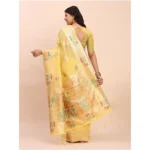 Women's Linen Cotton Printed Saree With Unstitched Blouse 5.5Mtr (Yellow) - Image 4