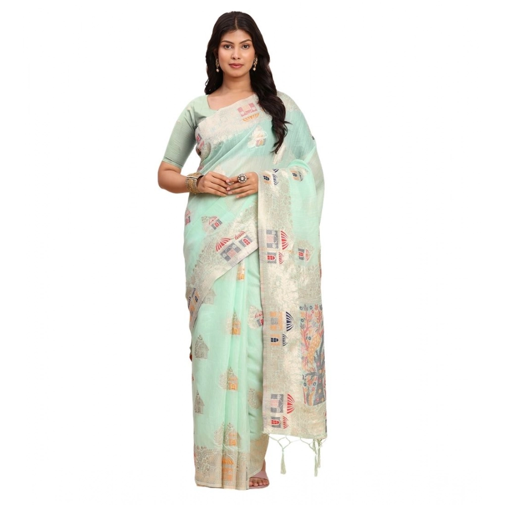 PID-65297-Women-s-Linen-Cotton-Printed-Saree-With-Unstitched-Blouse-5-5-Mtr-Sea-Green-1-1000x1000-1.webp Women's Linen Cotton Printed Saree With Unstitched Blouse 5.5Mtr (Sea Green) - Image 1