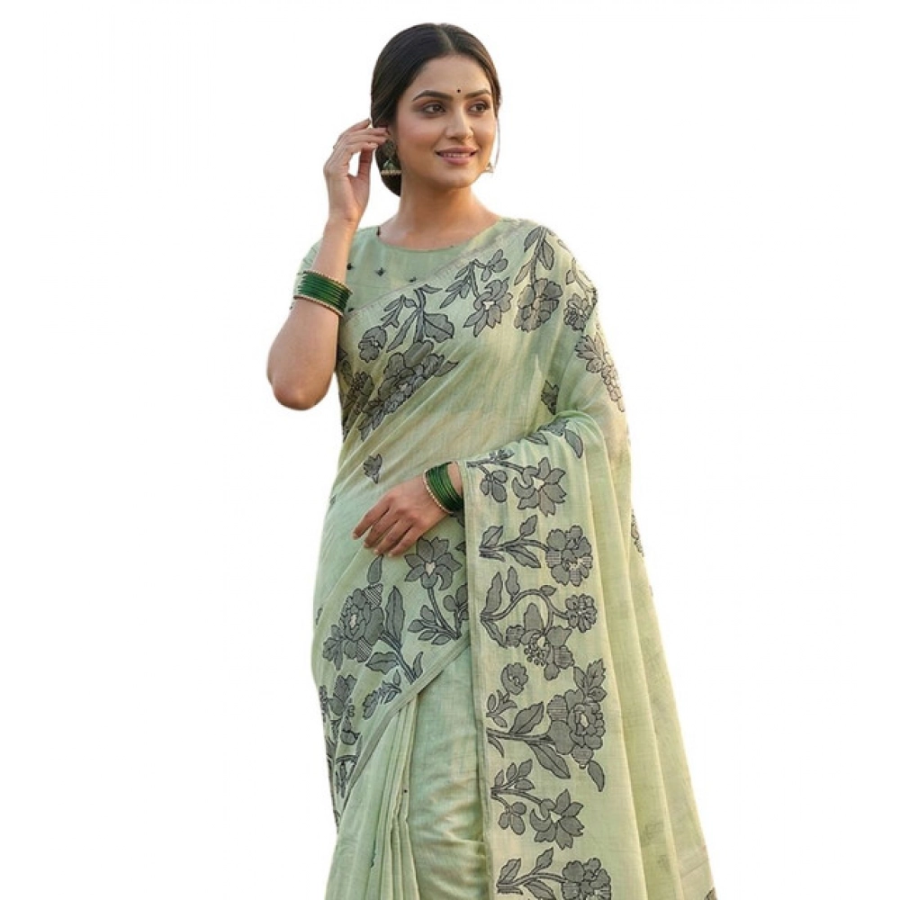 PID-65301-Women-s-Linen-Cotton-Printed-Saree-With-Unstitched-Blouse-5-5-Mtr-Light-Green-1-1000x1000-1.webp Women's Linen Cotton Printed Saree With Unstitched Blouse 5.5Mtr (Light Green) - Image 1