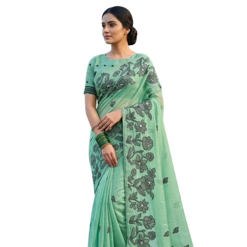 PID-65303-Women-s-Linen-Cotton-Printed-Saree-With-Unstitched-Blouse-5-5-Mtr-Rama-Green-1-1000x1000-1.webp Women's Linen Cotton Printed Saree With Unstitched Blouse 5.5Mtr (Rama Green) - Image 1