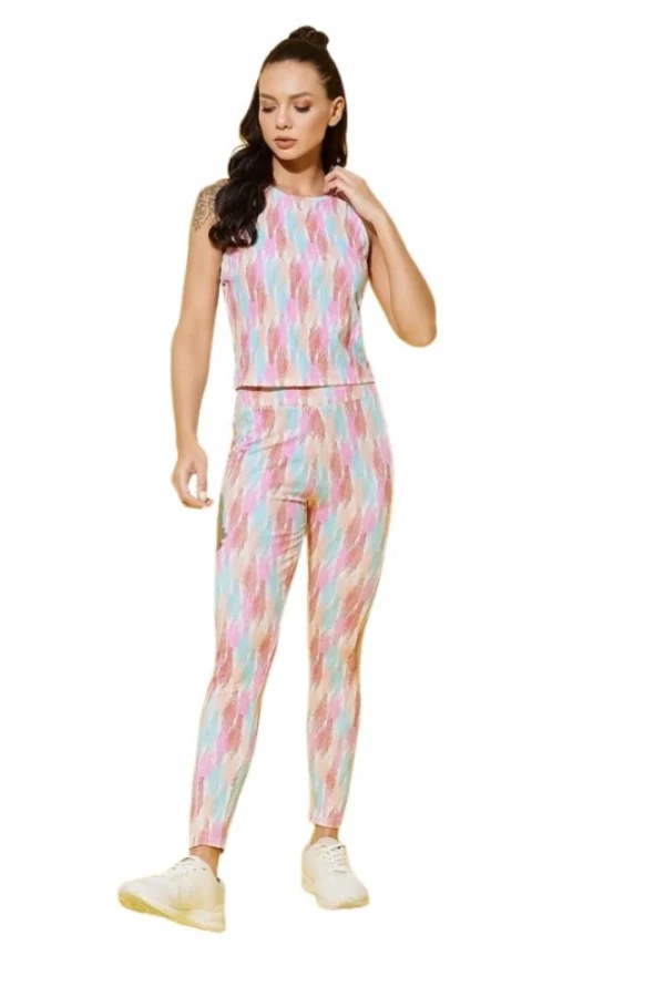 Women's Polyester Lycra Printed Sleeveless Active Wear (Multicolor)