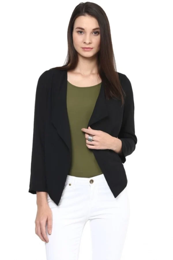 Women's Polyester Solid Long Sleeves Blazer (Black)