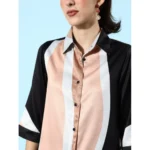 Women's Satin Colour Block Long Sleeves Co-Ord Set (Beige - Black) - Image 5