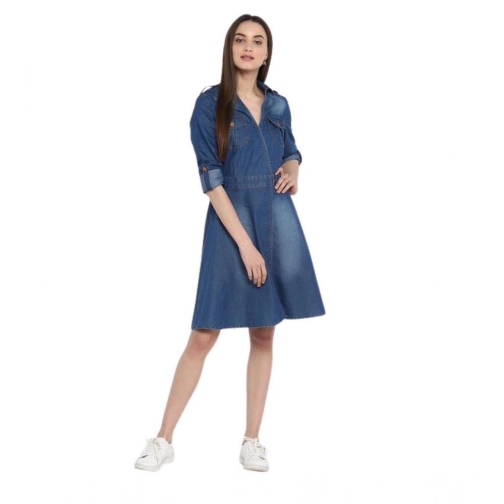 PID-65343-Women-s-Denim-Solid-Roll-Up-Sleeve-Dress-Blue-1-1000x1000-1.webp Women's Denim Solid Roll Up Sleeve Dress (Blue) - Image 1