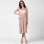 Women's Polyester Pleated Flutter Dress (Champagne Gold) - Image 4
