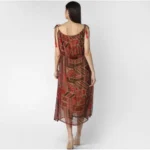 Women's Polyester Printed Shoulder Straps Dress (Maroon - Brown) - Image 5