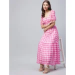 Women's Polyester Georgette Checkered Half Sleeve Dress (Pink) - Image 5