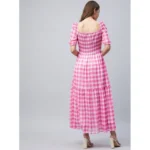 Women's Polyester Georgette Checkered Half Sleeve Dress (Pink) - Image 3