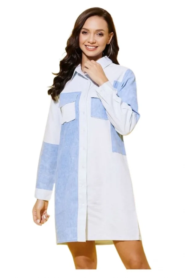 Women's Denim Solid Long Sleeves Dress (Blue)