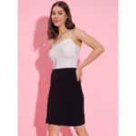 Women's Polyester Lycra Color Blocking Shoulder Straps Dress (White - Black) - Image 4