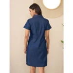 Women's Denim Solid Sleeveless Dress (Blue) - Image 4