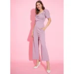 Women's Polyester Lycra Solid Puff Sleeve Jumpsuit (Lavender) - Image 4
