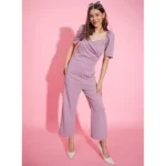 Women's Polyester Lycra Solid Puff Sleeve Jumpsuit (Lavender) - Image 3