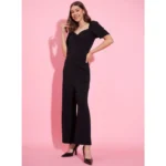 Women's Polyester Lycra Solid Puff Sleeve Jumpsuit (Black) - Image 3