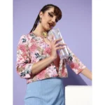 Women's Polyester Floral 3-4th Sleeves Shrug (Peach) - Image 3