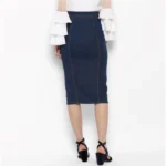 Women's Denim Front Button Buttoned Skirt (Blue) - Image 2