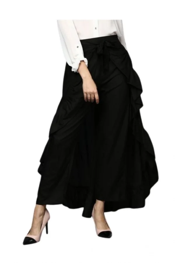 Women's Rayon Ruffled Elasticated Skirt (Black)