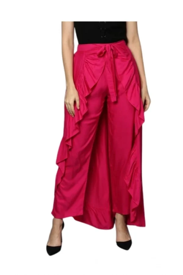 Women's Rayon Ruffled Elasticated Skirt (Pink)