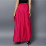 Women's Rayon Ruffled Elasticated Skirt (Pink) - Image 5