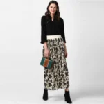 Women's Georgette Chain Print Elasticated Skirt (Cream-Black) - Image 4