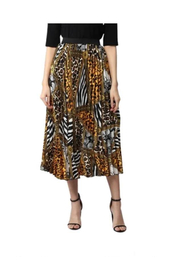 Women's Satin Pleated Elasticated Skirt (Multicolor)
