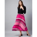 Women's Satin Pleated Elasticated Skirt (Pink) - Image 4