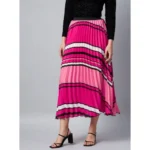 Women's Satin Pleated Elasticated Skirt (Pink) - Image 3