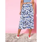 Women's Polyester Floral Side Zip Skirt (Blue - White) - Image 3