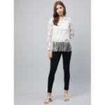 Women's Lace Self Design Short Sleeve Top (White) - Image 5