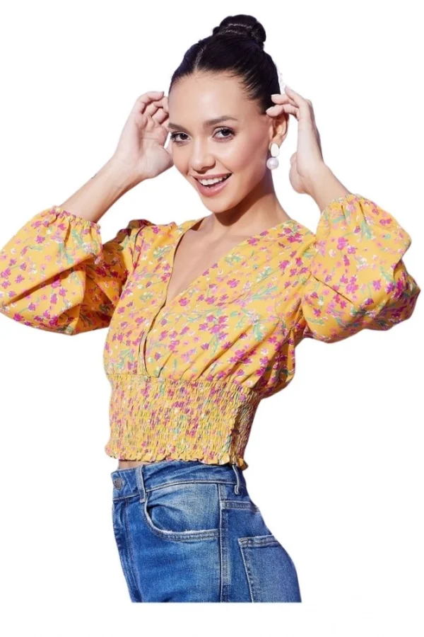 Women's Polyester Floral Long Sleeves Top (Multicolor)
