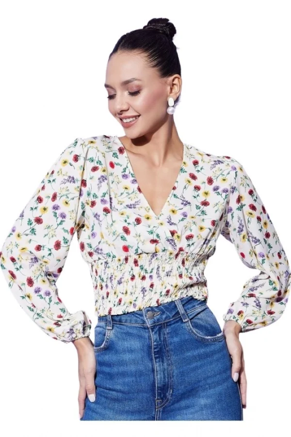 Women's Polyester Floral Long Sleeves Top (Multicolor)