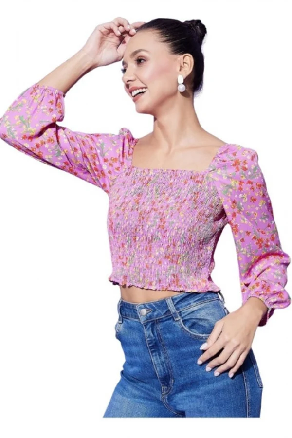 Women's Polyester Floral Long Sleeves Top (Multicolor)