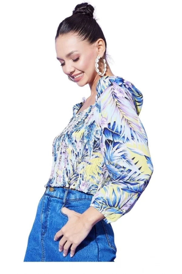 Women's Polyester Floral Long Sleeves Top (Multicolor)