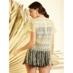Women's Polyester Lace Self Design Short Sleeve Top (Yellow) - Image 2