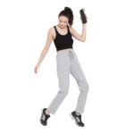 Women's Cotton Solid Elasticated Track Pants (Light Grey) - Image 3
