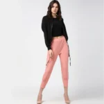 Women's Polyester Solid Elasticated Trousers (Pink) - Image 3