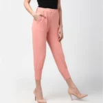 Women's Polyester Solid Elasticated Trousers (Pink) - Image 5