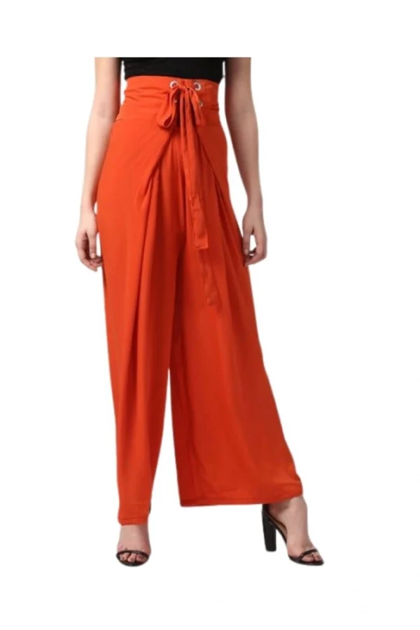 Women's Polyester Solid Smocked Trousers (Orange)