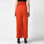 Women's Polyester Solid Smocked Trousers (Orange) - Image 5