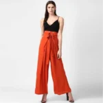 Women's Polyester Solid Smocked Trousers (Orange) - Image 4