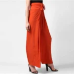 Women's Polyester Solid Smocked Trousers (Orange) - Image 3
