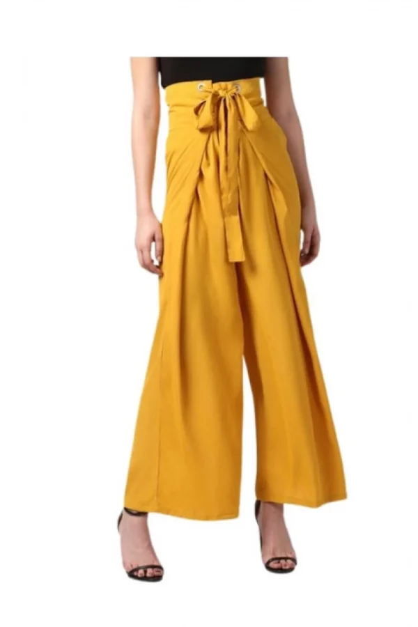 Women's Polyester Solid Smocked Trousers (Yellow)