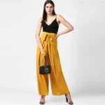 Women's Polyester Solid Smocked Trousers (Yellow) - Image 4