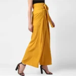 Women's Polyester Solid Smocked Trousers (Yellow) - Image 3