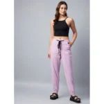 Women's Coton Twill Solid Elasticated Trousers (Lavender) - Image 4