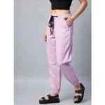 Women's Coton Twill Solid Elasticated Trousers (Lavender) - Image 3
