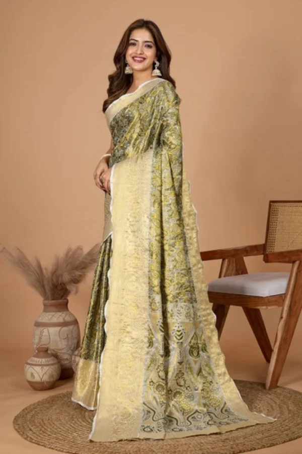 Women's Jacquard Saree With Unstitched Blouse 5.5Mtr (Olive)