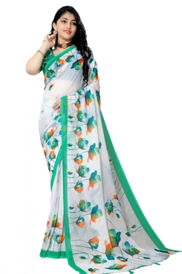 Women's Georgette Floral Printed Saree With Unstitched Blouse 5.5Mtr (Green)